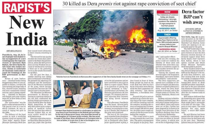 अंग्रेजी अखबार द टैलीग्राफ ने लिखा है, ‘’ RAPIST’S NEW INDIA यानी रैपिस्ट का नया भारत.’’