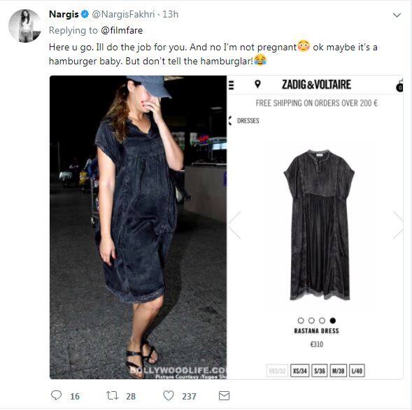 नरगिस शुक्रवार को हवाईअड्डे पर नजर आई थीं, जिसमें उनका वजन बढ़ा हुआ और पेट के हिस्से के पास उभार नजर आया था. (फोटो क्रेडिट- नरगिस फाखरी ट्विटर अकाउंट)