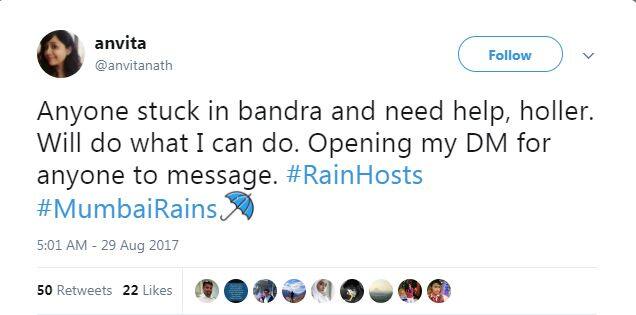 अनविता लिखती हैं कि बांद्रा में फंसे लोग उन्हें ट्विटर पर मैसेज कर सकते हैं.
