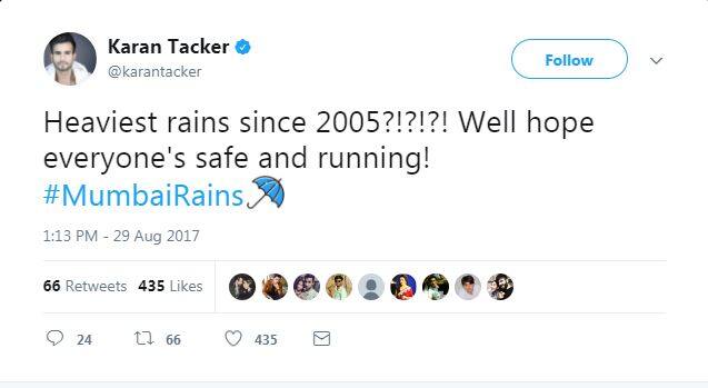 टीवी एक्टर करण टेकर ने भी तेज बारिश के बाद लिखा है कि साल 2005 के बाद सबसे ज्यादा बारिश हुई है. ऐसे में उम्मीद करता हूं कि सब ठीक होंगे.