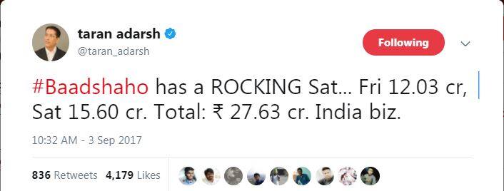 मार्केट एनालिस्ट ने ट्विटर पर इस फिल्म की कमाई का आंकड़ा जारी किया है. इस फिल्म ने पहले दिन 12.03 करोड़ और दूसरे दिन 15.60 करोड़ की कमाई की है. कुल मिलाकर ये फिल्म 27.63 करोड़ कमाई कर चुकी है.