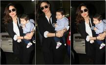 मम्मी की गोद में Teether का जमकर आनंद लेते दिखे तैमूर