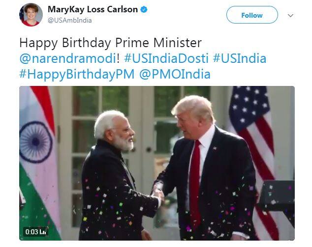 भारत में अमेरिका की राजदूत मेरीके लॉस कार्लसन ने भी प्रधानमंत्री को बधाई दी.