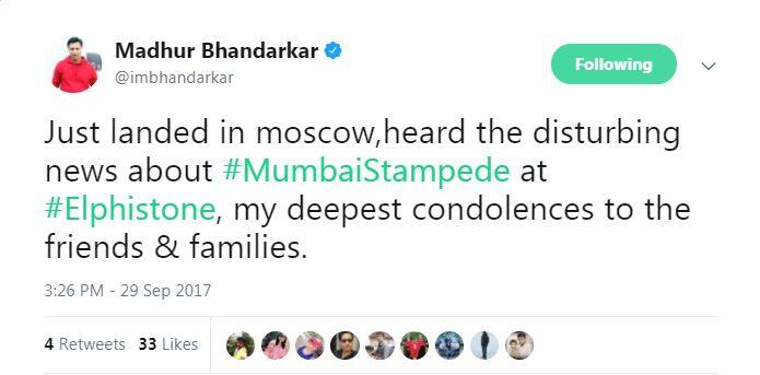 निर्देशक मधुर भंडारकर ने भी इस हादसे पर गहरा दुख व्यक्त किया है.