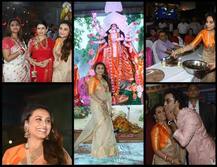 PHOTOS: मां दुर्गा का आशीर्वाद लेने पंडाल पहुंची रानी मुखर्जी, लोगों को खुद प्रसाद परोसा