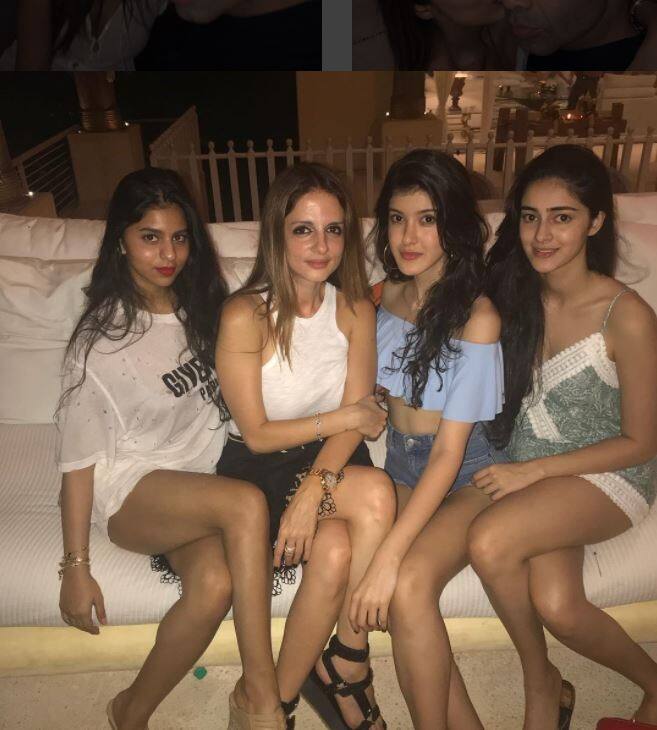 जश्न के दौरान सुहाना खान, सुजैन खान और उनके दोस्त. इस तस्वीर को भी करण जौहर ने इंस्टाग्राम पर पोस्ट किया है.