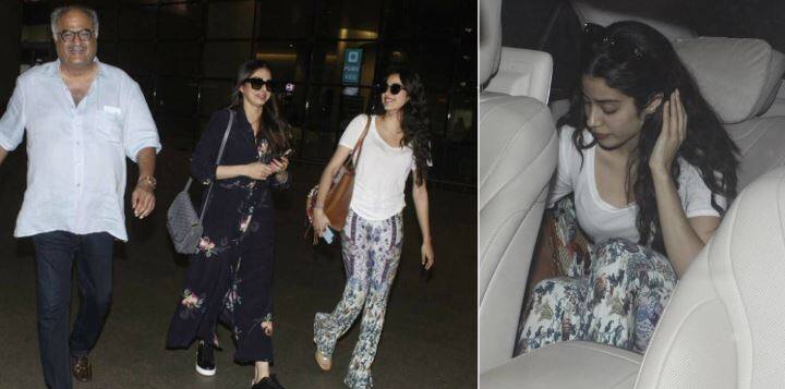 बॉलीवुड में फिल्म ‘धड़क’ से डेब्यू करने जा रहीं श्रीदेवी की बेटी जाह्नवी कपूर एयरपोर्ट पर मम्मी श्रीदेवी और पापा बोनी कपूर के साथ स्पॉट हुईं. (तस्वीर: मानव मंगलानी)