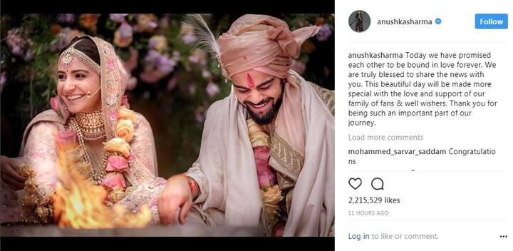 वहीं अनुष्का की इंस्टाग्राम पोस्ट को 2,239,357 लाइक्स मिले हैं.