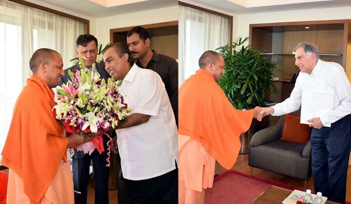 CM Yogi Adityanath meets Mukesh Ambani, Ratan Tata in Mumbai मुंबई में मुकेश अंबानी और रतन टाटा से मिले सीएम योगी, यूपी में निवेश का दिया न्यौता