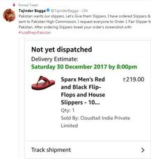 बीजेपी नेता ने पाकिस्तान उच्चायोग को ऑनलाइन चप्पलें भेजीं