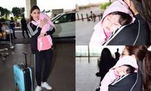 Photos: पहली बार बेटी को गोद में लिए एयरपोर्ट पर स्पॉट हुईं सोहा अली खान, क्यूटनेस में तैमूर को देती हैं टक्कर