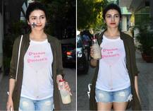 ट्रांसपेरेंट व्हाइट टीशर्ट, जैकेट और शॉर्ट्स में स्पॉट हुईं प्राची