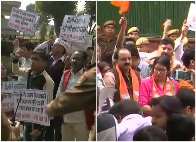 Delhi: BJP protest in deputy CM Sisodia’s house and AAP Protest in Rajnath’s house मुख्य सचिव मामला: राजनाथ सिंह के घर AAP, डिप्टी सीएम सिसोदिया के घर BJP का प्रदर्शन