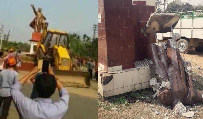 Statue of Vladimir Lenin brought down at Sabroom Motor Stand in Tripura त्रिपुरा में गिराई गई लेनिन की एक और मूर्ति