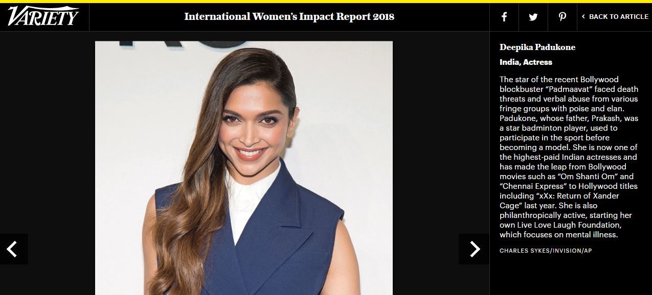 इंटरनेशल मैग्जीन ने किया प्रभावित महिलाओं की सूची में शामिल तो दीपिका ने कहा Thank You