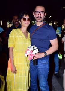 Photos: पत्नि को एयरपोर्ट पर देखकर खुशी से झूमे आमिर, गले लगाकर किया KISS