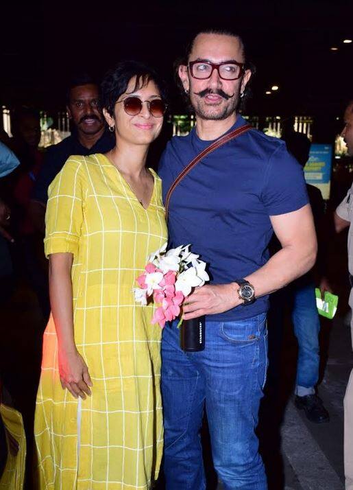 आमिर खान अपने जन्मदिन को परिवार के साथ मनाने के लिए मुंबई पहुंचे और उन्हें एयरपोर्ट पर रिसीव करने पहुंची पत्नी किरण राव.