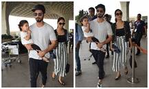 PHOTOS: बेटी मीशा को गोद में लिए पत्नी मीरा के साथ एयरपोर्ट पर स्पॉट हुए शाहिद कपूर