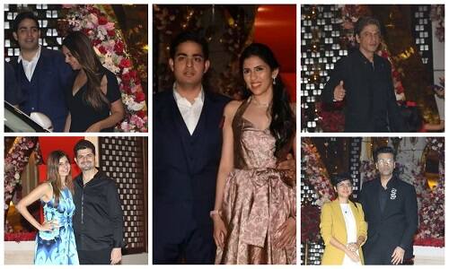 देश के सबसे अमीर उद्योगपति मुकेश अंबानी के बेटे आकाश अंबानी और श्लोका मेहता से इंगेजमेंट के बाद मुंबई में एक शानदार पार्टी रखी गई जिसमें बॉलीवुड के एक से एक सुपरस्टार ने शिरकत की. (तस्वीर: मानव मंगलानी)