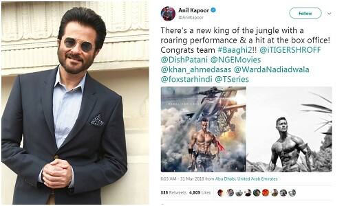  बॉलीवुड सुपरस्टार अनिल कपूर ने फिल्म की कमाई को लेकर ट्वीट करते हुए लिखा: 