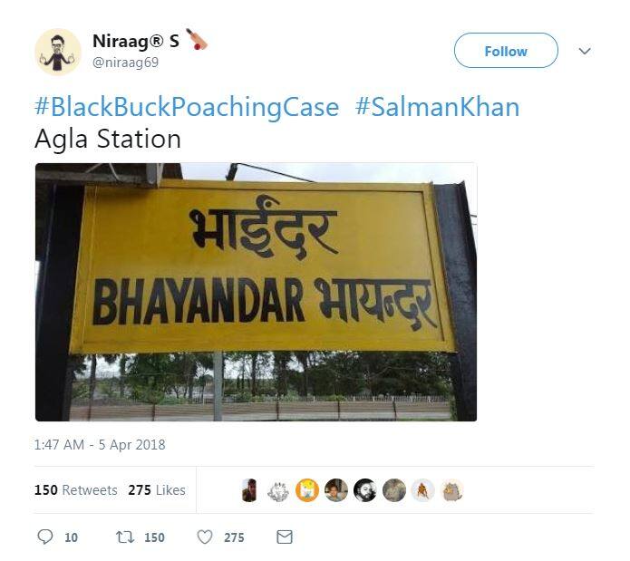 इस यूज़र का कहना है कि मामले में सज़ा मिलने के बाद सलमान का अगला पता भायंदर होगा.