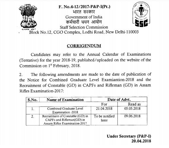 SSC CGL 2018 के लिए अब 5 मई को जारी होगा ऑफिशियल नोटिफिकेशन