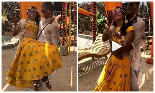 milind soman and ankita konwar marriage viral dance video on vidya balan song Video: गर्लफ्रेंड अंकिता को गोद में उठाकर हल्दी की रस्म में विद्या बालन के गाने पर जामकर नाचे मिलिंद सोमन