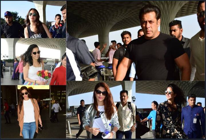 सोमवार को सलमान खान मुंबई एयरपोर्ट पर स्पॉट किए गए. इस दौरान एयरपोर्ट पर कई और बॉलीवुड हसीनाएं स्पॉट की गईं जिनमें जैकलीन, कैटरीना , अनुष्का शर्मा और श्रद्धा कपूर जैसी कई स्टार्स शामिल हैं.