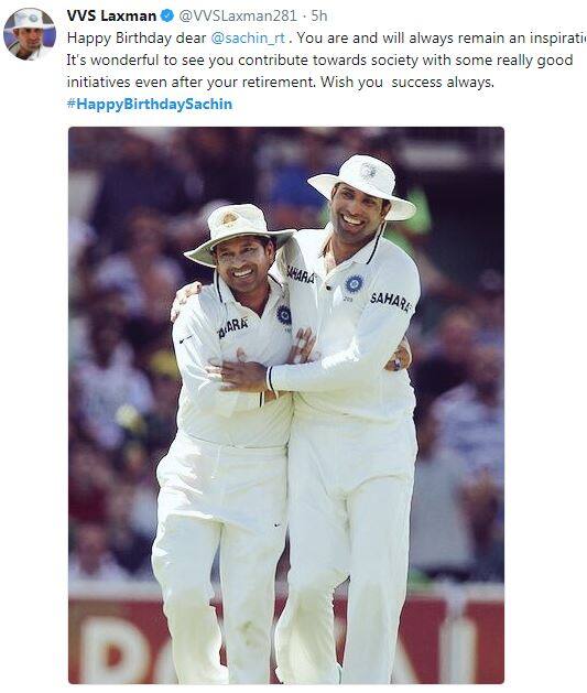 वहीं टेस्ट किक्रेट के किंग कहे जाने वाले वीवीएस लक्ष्मण ने भी सचिन तेंदुलकर को याद किया. वीवीएस लक्ष्मण ने ट्वीट कर लिखा, 'हमारे लिए आप हमेशा प्रेरणा के स्रोत रहेंगे'. वीवीएस लक्ष्मण ने आगे लिखा, 'क्रिकेट से रिटायरमेंट लेने के बाद सामाजिक मुद्दों पर आपको काम करते देख काफी अच्छा लगता है'. 