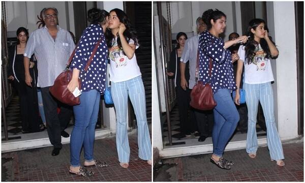 फिल्म मेकर बोनी कपूर को यूं तो बेटी जाह्नवी कपूर और खुशी कपूर के साथ डिनर करते कई बार देखा गया है. लेकिन इस बार का डिनर इनके फैंस के लिए जरा खास है. आगे की स्लाइड्स में तस्वीरों समेत देखिए इस डिनर की खास बात. (तस्वीर: मानव मंगलानी