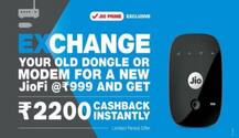Jio का नया ऑफर, पुराने वाई-फाई डोंगल के बदले पर पाएं नया JioFi और 2200 रु. कैशबैक