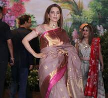 सोनम कपूर के रिसेप्शन में खूबसूरत बनारसी साड़ी में पहुंची कंगना रनौत, यहां हैं तस्वीरें