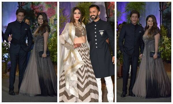 बॉलीवुड अभिनेता शाहरुख खान मंगलवार को सोनम कपूर और आनंद आहूजा की वेडिंग रिसेप्शन में पत्नी गौरी के साथ शामिल हुए. आगे की स्लाइड्स में देखिए इस स्टार कपल की खूबसूरत तस्वीरें. (तस्वीर: मानव मंगलानी)