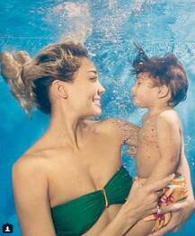 बिकनी पहन बेटे जैक के साथ स्वीमिंग करती नजर आईं लीज़ा हेडन