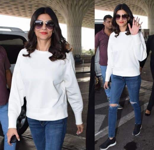 सुष्मिता सेन भी एयरपोर्ट पर रिप्ड जींस पहनें दिखीं. फोटोः इंस्टाग्राम
