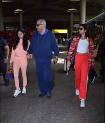 एयरपोर्ट पर पापा बोनी कपूर के साथ नज़र आईं जाह्नवी और खुशी कपूर, देखें तस्वीरें