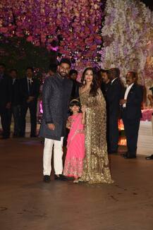 अभिषेक बच्चन और बेटी आराध्या के साथ अंबानी की पार्टी में गोल्डन लुक में पहुंची ऐश्वर्या राय