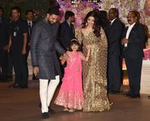 अभिषेक बच्चन और बेटी आराध्या के साथ अंबानी की पार्टी में गोल्डन लुक में पहुंची ऐश्वर्या राय