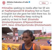 हिमा दास की इंग्लिश पर टिप्पणी करके निशाने पर आया भारतीय एथलेटिक्स संघ, बाद में मांगी माफी