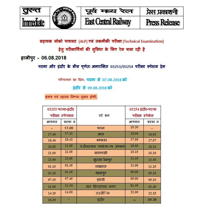 RRB परीक्षा: बिहार के छात्रों के लिए खुशखबरी, पटना और दानापुर से रेलवे चलाएगी स्पेशल ट्रेन