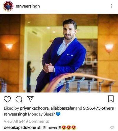 रणवीर सिंह की तस्वीर पर आया दीपिका पादुकोण का दिल, किया कमेंट तो मिला ये रिप्लाई