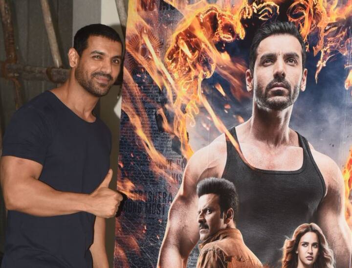 जॉन अब्राहम की फिल्म इस 15 अगस्त को सिनेमाघरों में रिलीज होने जा रही है और इससे पहले शनिवार को फिल्म की स्क्रीनिंग रखी गई. इस स्क्रिनिंग के दौरान जॉन एक अलग अंदाज में पहुंचे. 