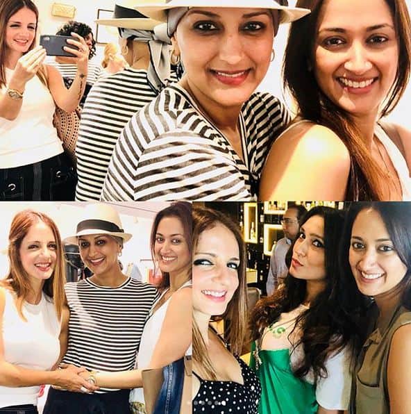 तस्वीरों में सुजैन खान, बॉलीवुड एक्ट्रेस गायित्री ओबरॉय और सोनाली बेंद्रे हैं. सुजेन खान ने इन तस्वीरों को पोस्ट करते हुए लिखा है कि मैं निश्चित रूप से जानती हूं कि जिंदगी कितने भी तूफान लेकर आए, हम एक-दूसरे का हाथ थामे किनारे तक पहुंच जाएंगे. फोटोः इंस्टाग्राम