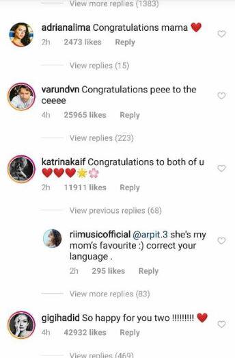 इसके साथ ही हॉलीवुड स्टार गीगा हदीद ने लिखते हुए कहा, तुम दोनों के लिए बहुत खुश हूं. साथ ही ब्राजीलियन मॉडल और एक्ट्रेस एड्रियाना लीमा ने प्रियंका को बधाई दी. तस्वीर: इंस्टाग्राम  