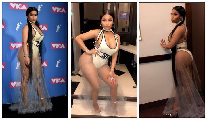 रैपर, सिंगर, एक्ट्रेस और मॉडल निकी मिनाज ने रेड कार्पेट पर ऐसे अवतार में पहुंचीं. उन्होंने न्यूड कलर बॉडीसूट पहना और उसके ऊपर लॉन्ग शीयर गाउन पहने दिखीं. यहां पर रेड कार्पेट पर वो अपने कर्व्स फ्लॉन्त करती दिखी.