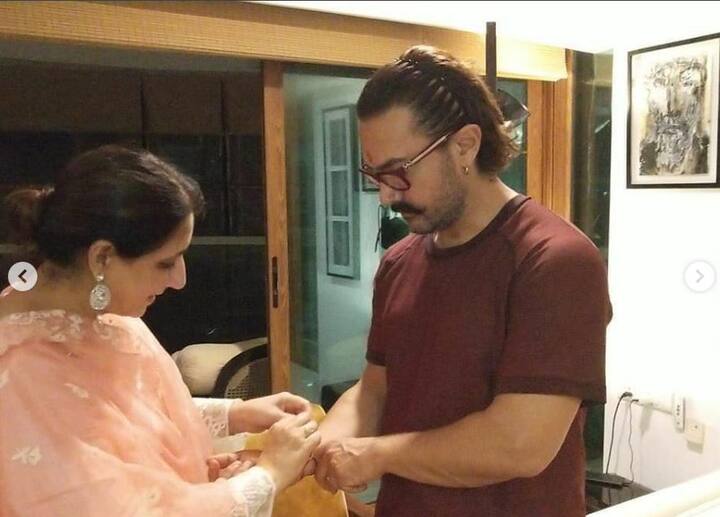 लेकिन आमिर खान हर चीज़ को अलग ढंग से करने के लिए जाने जाते हैं. शायद यही वजह है कि आमिर ने रक्षाबंधन भी अपने ही खास अंदाज़ में सेलिब्रेट किया है. (तस्वीर: इंस्टाग्राम)