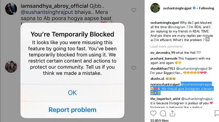 ऐसे में सुशांत के फैंस भी उनका साथ दे रहे हैं और उन्हें कमेंट कर रहे हैं कि आपको इंस्टाग्राम को सबक सिखाना चाहिए.फोटोः इंस्टाग्राम