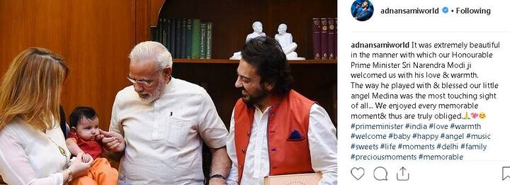 उस मोंमेट को याद करते हुए अदनान सामी ने एक बार फिर से वही तस्वीर इंस्टाग्राम एकाउंट पर शेयर करते हुए मोदी जी द्वारा किए गए वेलकम के लिए धन्यवाद किया है. फोटोः इंस्टाग्राम