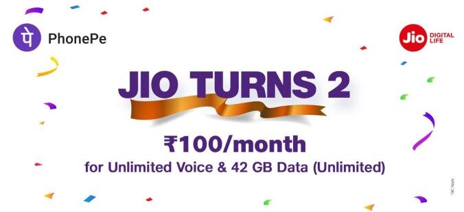 Jio सालगिरह: 2 साल पूरे होने पर सिर्फ 100 रुपये में कंपनी दे रही है अनलिमिटेड प्लान