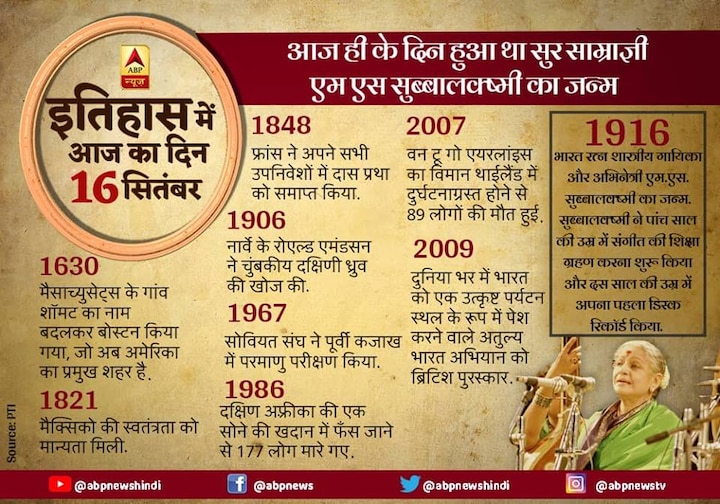 Today in History: 1916 में आज ही के दिन हुआ था सुर साम्राज्ञी एम एस सुब्बालक्ष्मी का जन्म Today is birthday of Sri Sampradaya MS Subbulakshmi Today in History: 1916 में आज ही के दिन हुआ था सुर साम्राज्ञी एम एस सुब्बालक्ष्मी का जन्म